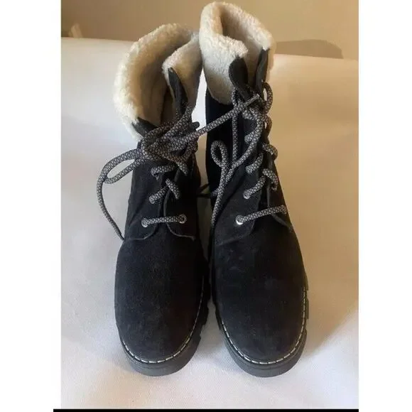 La Canadienne Andy Suede Sherling Winter Hiker Booties Black 11 NEW! $625